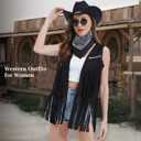 FunMular Western Outfit for Women Cowgirl Outfit Costume Accessories Cowboy Hat Fringe Vest Earring Bandana for Halloween (L)
