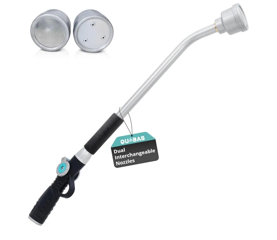 QUOBAS 24" Watering Wand with Interchangeable Spray Head, Garden Hose Sprayer Nozzle with Shower & Mist Modes, Thumb Control Long Reach Hose Nozzle for Plants & Lawn
