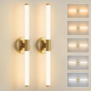 KUZZULL Wall Sconces Set of Two Brushed Brass Gold LED Wall Lights Modern Linear Sconces Wall Lighting Indoor Sconces Wall Decor Set of 2 Wall Lamps for Living Room Wall Scones, Wall Lights Set of 2