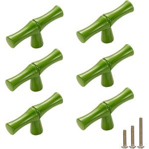 6Pcs Bamboo Shape Solid Zinc Alloy Cabinet Knobs Handle pulls, Dresser Drawer Cabinet Cupboard Closet Door Pull Decorative Furniture Accessories Knobs (Single Hole, Green)