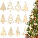 Gerrii 36 Pcs Wood Unfinished Christmas Tree Crafts Wooden Christmas Cutouts Ornaments DIY Wooden Crafts Tree Shape to Paint for Xmas Hanging Decorations Home Winter Decor