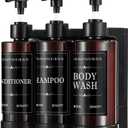 Shampoo and Conditioner Dispenser for Shower Wall, Body Wash Dispenser with 5 Waterproof Labels, No-Drill Wall Mounted Shower Soap Dispenser for Bathroom Decor Upgrade - Brown 3 Chamber