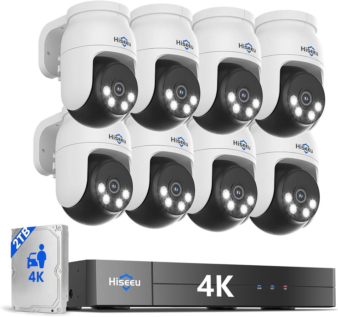 Hiseeu 4K PTZ Wired Security Camera System with 8 x 8MP CCTV Cameras