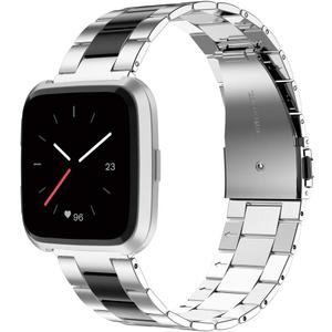 Wearlizer Stainless Steel Compatible for Fitbit Versa/Versa 2, Ultra-Thin Lightweight Replacement Bands for Women & Men (Black+Silver)