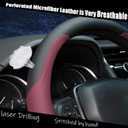 Steering Wheel Cover Standard Size Medium 14.5-15 inch, Breathable Microfiber Leather, Anti-Slip, Soft Grip, Universal Fit for Cars SUVs Trucks, Black and Burgundy