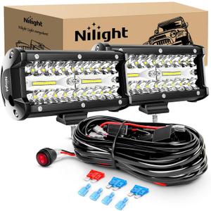 Nilight ZH303 2PCS 6.5 Inch 120W Spot & Flood Combo Driving 16AWG Wiring Harness for Led Work Light Triple Rows Off-Road Truck Car ATV SUV, White