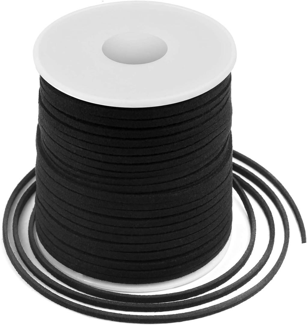 Leather String, Flat Suede Cord Faux Leather Cord Thin Leather Lace for Bracelets, Necklaces, Jewelry Making and Art Crafts (2.7 MM Black)