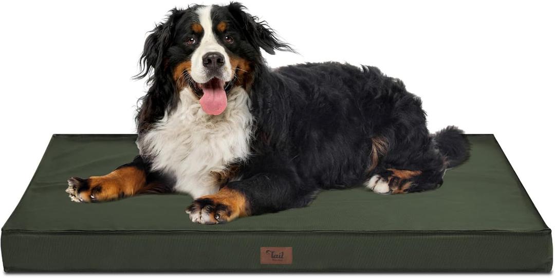 Outdoor All Weather Dog Bed, XXL Waterproof Dog Bed for Large Dogs, Orthopedic Egg Foam Pet Bed Mat with Removable and Washable Oxford Cooling Cover, Dark Green (47.0"L x 29.0"W x 3.5"Th)