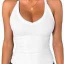 iGENJUN Workout Tops for Women Racerback Basic Tank Summer 2025 Camisole V Neck Slim Fit Ribbed Sleeveless (Medium, White)
