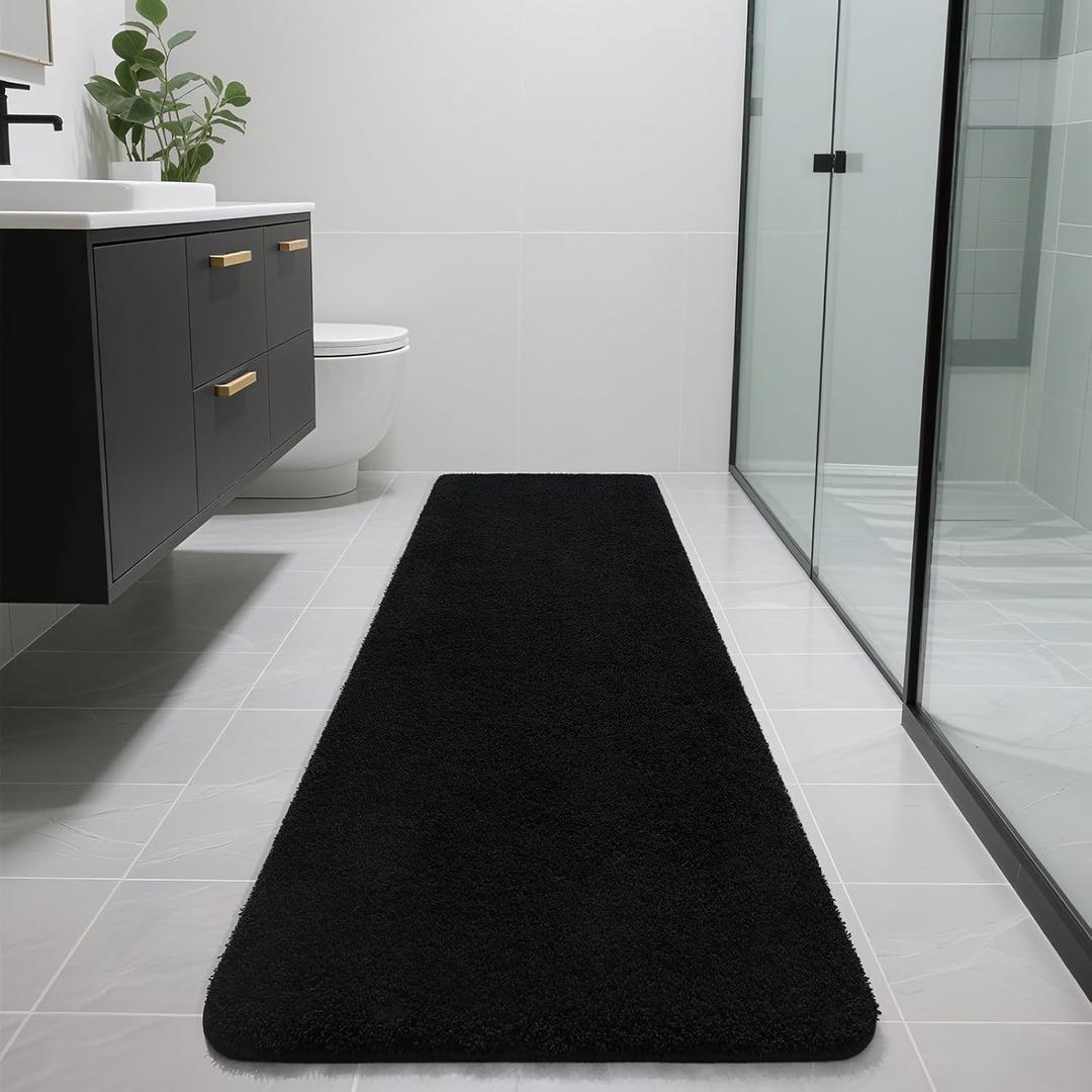 Long Bathroom Runner Rugs 70x24, Extra Soft and Absorbent Bath Mats, Non-Slip Shaggy Bath Rug for Bathroom Floor, Tub and Shower, Machine Washable, Quick Dry, Black