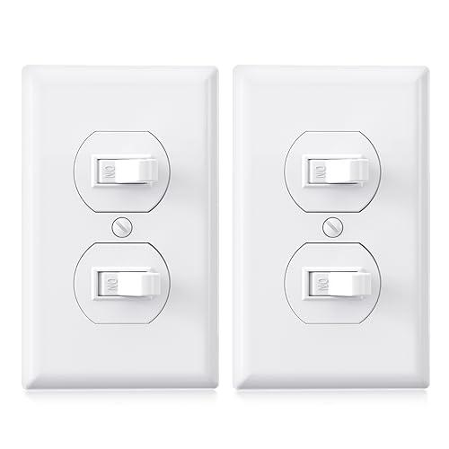 AIDA Single Pole Double Toggle Rocker Decorator Light Switch, 15 Amp Self-grounding Electrical Light Switches, Residential Grade, UL Listed (2 Pack, Glossy White)
