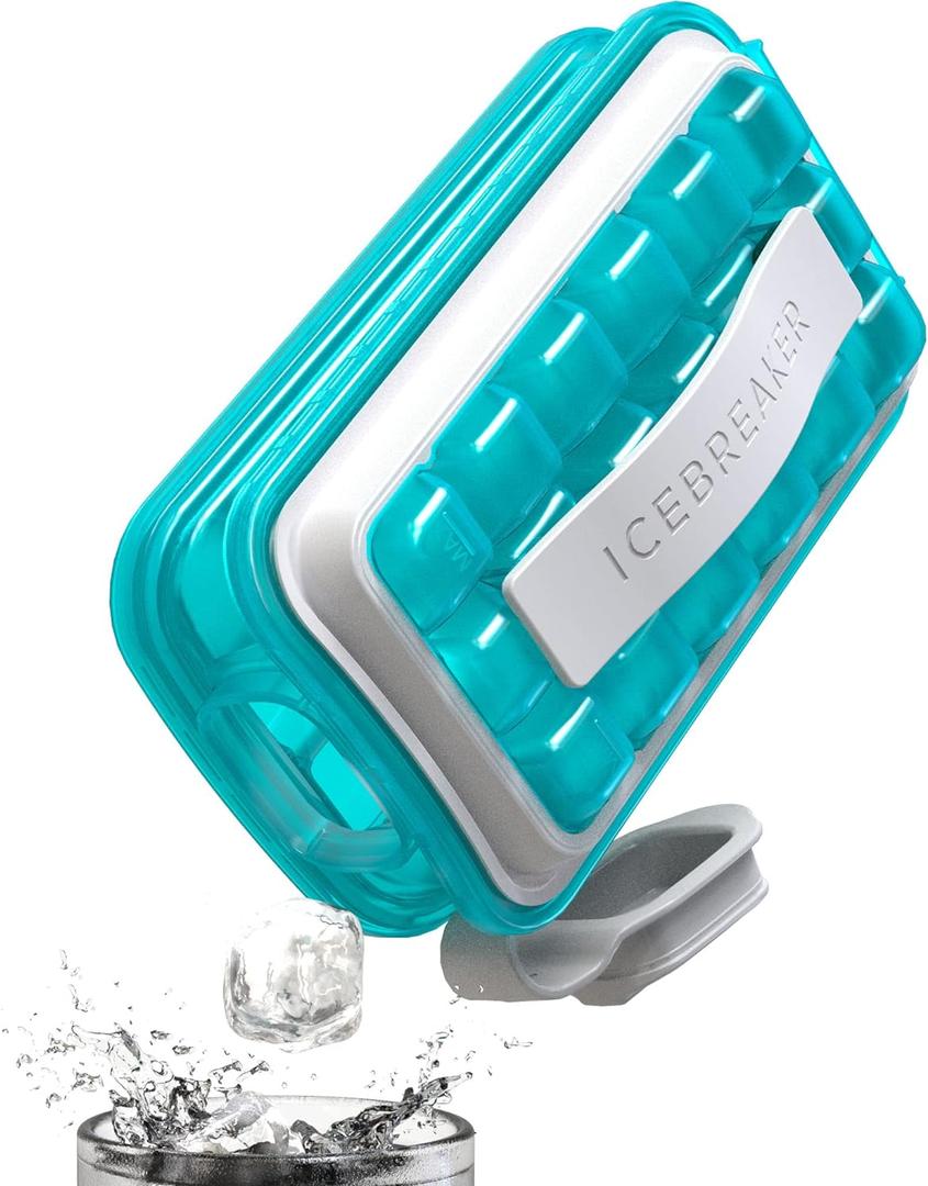 Ice Cube Tray with Lid - NO SPILL Innovative Patented Ice Tray for Freezer - NO TOUCH Silicone Ice Cube Tray for Freezer - This Ice Maker Makes 18 Cubes/Serv and 54/Day - Ice Cube Mold by ICEBREAKER