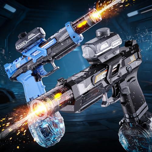 2 Pack WaterGun for Kids Boys, Squirt WaterGun for Kids with LED Light & 25 FT Shooting Range, Large Capacity No Leak Water Guns, Summer Swimming Pool Beach Outdoor Water Fighting Parties Toys