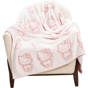 Jay Franco Sanrio Hello Kitty Feather Knit Fluffy Throw Blanket  Reversible Cozy Fuzzy Blanket 50 x 60 Inches, Soft Lightweight Kawaii Pink Bedding for Girls and Kids