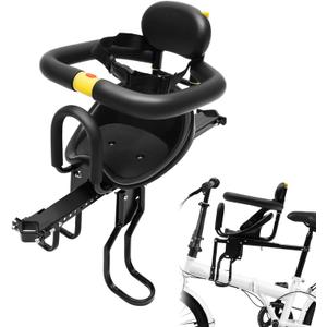 Kids Bike Seat, Retractable Front Mounted Child Safe Seat with Foot Pedal, Adjustable Toddler Bike for Adult Bike for 8 Months - 6 Years Old Children, 220lbs Capacity