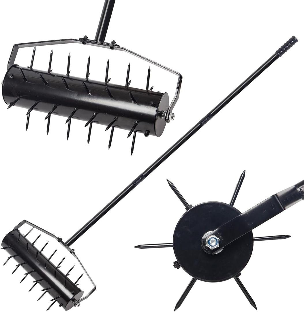 18 Inch Heavy Duty Rolling Lawn Aerator, Adjustable Weight Manual Lawn Aerator Roller, Outdoor Garden Lawn Care Tool for Yard & Lawn Maintenance
