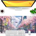 Japan Large Mouse Pad Cherry Blossom Desk Pad Anime Desk Mat XL Flower Gaming Mouse Mat 31.5x11.8x0.12 inch (Japan Streets)