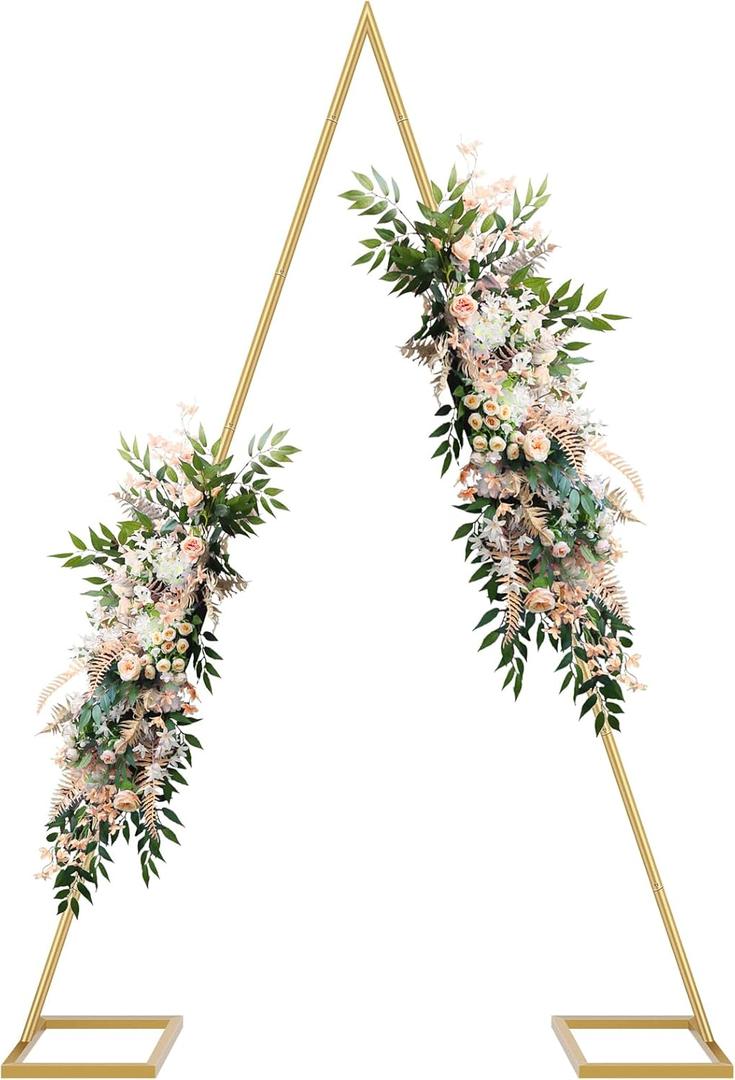 8.3FT Gold Triangular Balloon Arch Stand,Metal Wedding Arch Backdrop Stand,Triangular Arched Backdrop Frame for Baby Shower,Valentine,Graduation Ceremony Decoration
