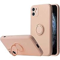 Case for iPhone 11 Silicone Liquid,Soft Gel Microfiber Lining Cushion Bumper for iPhone 11 with Ring Holder Kickstand Support Magnetic Case, Pink Sand