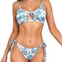 ZAFUL Ribbed Twisted Front Bikini Set for Women Cute Scoop Neck Textured Two Piece Swimsuits Sport Tank Bathing Suit (S)