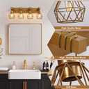 maesta 4 Light Bathroom Vanity Light, Farmhouse Gold Fixture Over Mirror