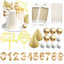 36 Pcs Birthday Candle Set, Tyotrbs Birthday Candles For Cake Champagne Gold Birthday Decorations White Gold Balls Cake Toppers Birthday Candles DIY Cake Decor for Men Women Wedding Anniversary