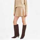RBRKGNH Brown Suede Knee High Boots for Women Comfortable Pull on Pointed Toe 2 Inch Kitten Heel Fold Over Boots. 9, Brown