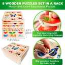 QUOKKA 8 Wooden Puzzles for Toddlers 1-3 - Toddler Montessori Puzzles Ages 2-4 in a Rack - Learning Alphabet, Numbers and Animals Toy for Kids 3-5 - Wood Games Gift for Boys and Girls
