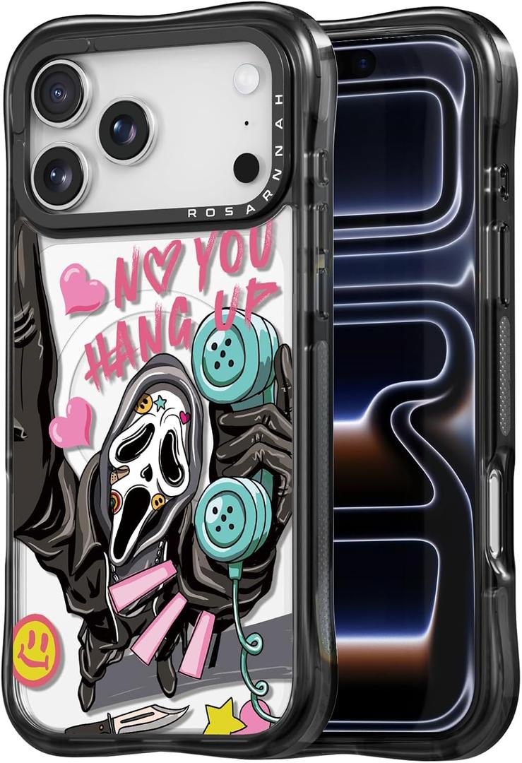 Rosarnnah for iPhone 17 Pro Case Cute - Compatible with Magsafe - Military-Grade 20 ft Drop Protection Shockproof Phone Case - Funny Skeleton Design (6.3") Black