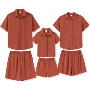 PATPAT Family Matching Linen Outfits, Breathable Short Sleeve Summer Linen Outfits for Men, Women, and Kids (X-Large, Brick Red) PATPAT Family Matching Linen Outfits, Breathable Short Sleeve Summer Linen Outfits for Men, Women, and Kids (X-Large, Brick Red)