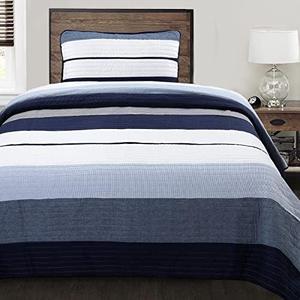 Cozy Line Home Fashions Tranquil Blue Gray Striped 100% Cotton Quilt Bedding Set, Reversible Coverlet, Bedspread (Rendon, Twin - 2 Piece)
