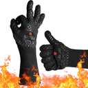 Long Heat Resistant BBQ Gloves - 1472F Heat Proof Internal Cotton Lining, Non-Slip Silicone Grilling Gloves for Meat Handling, Barbeque, Cooking, XL Oven Gloves with Long Sleeve