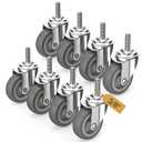 HOLKIE Caster Wheels 3 inch with No Brake Stem Casters, 3/8" -16 x 1-1/2" (Stem Diameter 3/8", Stem Length 1-1/2") Threaded Swivel Casters Set of 4 Heavy Duty Castors Grey 8 Pack