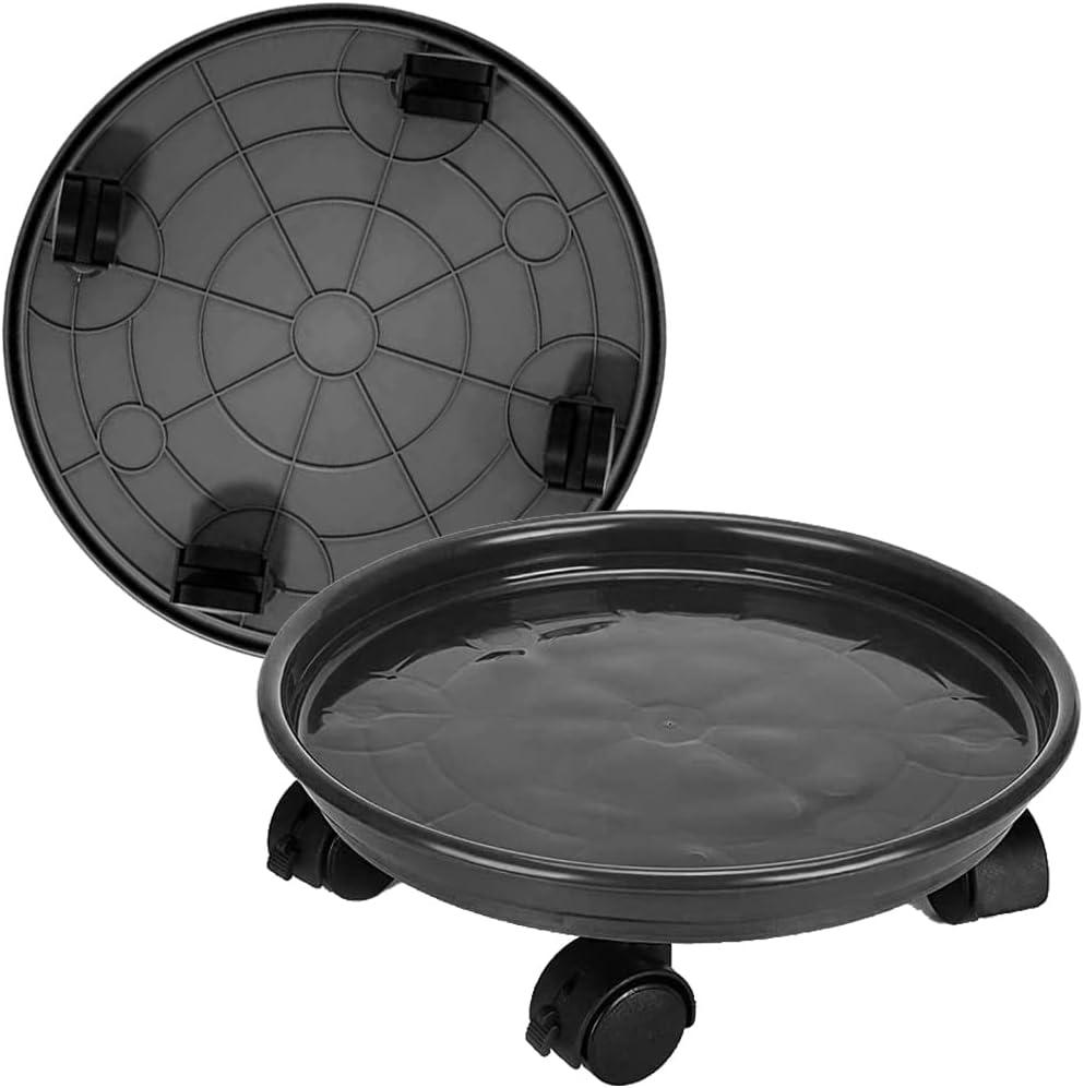 2 Pack Plant Caddy With Wheels,Plant Rollers With Wheels, Round Potted Rolling Plant Stands With Wheels Heavy Duty Flower Pot Rack on Rollers Dolly Trolley Saucer Tray Pallet Plant Dolly (15.5inch, Black)
