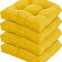 19x19 Outdoor Chair Cushions Set of 4, Wicker Patio Furniture Cushions with Tufted Buttons, Thick Outdoor Seat Cushions for Lawn Chairs, Overstuffed and Water Resistant, Yellow (19''x19''x5''-4PACK, Yellow)