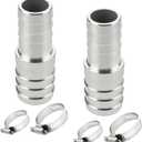 Yoebor Stainless Steel 304 Reducer Hose Barb Union Fitting, 1-1/4" Barbed x 1" Barbed Coupling W/4 Hose Clamps, Pack of 2