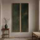 Framed Abstract Wall Art Set, 2 Piece Vertical Dark Green Canvas Prints, 14"W x 57"H x 2Pcs