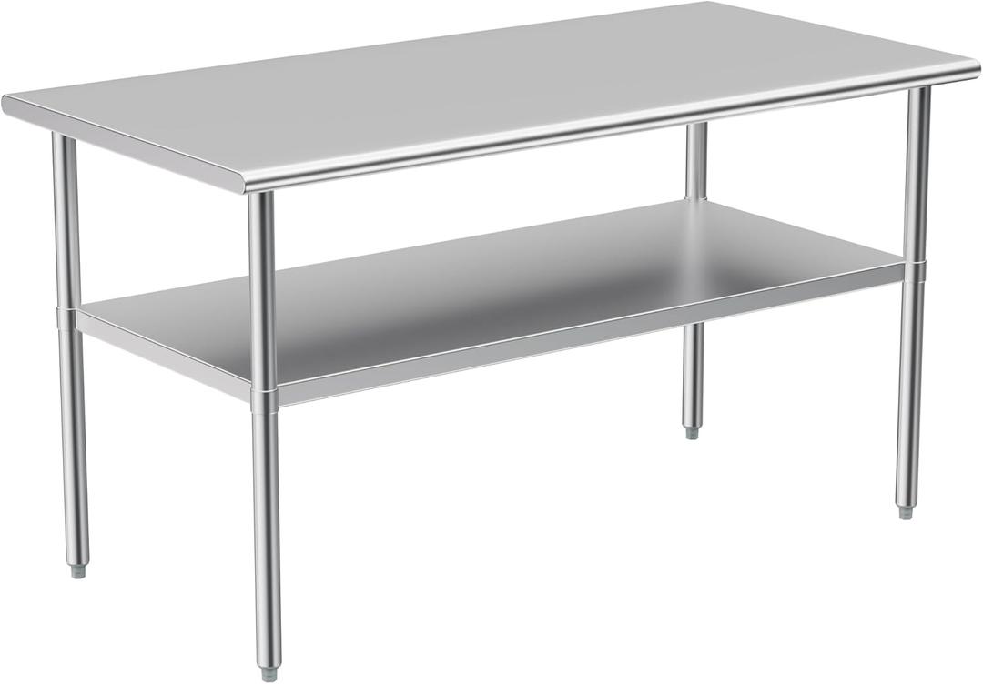 Stainless Steel Table for Prep & Work, 30x60 Inches, NSF Metal Commercial Heavy Duty Table with Adjustable Under Shelf and Foot for Restaurant, Home and Hotel