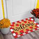 Tinideya 2 Pcs Strawberry Door Mat Fruit Pattern Design Welcome Non Slip Coir Mats Red and White Plaid Floor Layering Doormats Seasonal for Front Porch Entryway Decor(Strawberry), 23.6 x 35.4 Inches