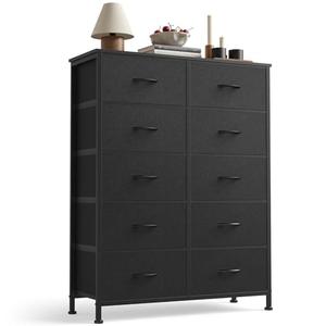  Sweetcrispy 10 Drawer Fabric Dresser Storage Tower with Bins, Tall Chest Organizer for Bedroom Closet Hallway, Steel Frame Wood Top Easy Pull Handles,Black: Home & Kitchen