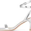 Adrizzlein Kitten Heels for Women Strappy Heels Square Open Toe Lace up Heeled Sandals Ankle Wrap Strap Pumps Dress Shoes Wedding 9.5