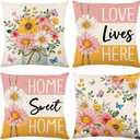 wyooxoo Farmhouse Pillow Covers 18x18 Set of 4 Spring Throw Pillow Covers Floral Decorative Cushion Cases for Sofa Couch Living Room Outdoor Home Decor