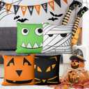 Halloween Pillow Covers 18x18 inch Set of 4, Zombie Cats Mummy Trick-or-Treat Ghost Throw Pillow Covers for Fall Halloween Decorations Halloween Party Pillows Decorative Pillow Covers for Couch Sofa