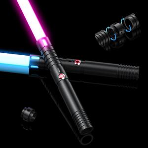 Juxaxia Lightsaber, LED Light Saber with 15 RGB Colors, Lightsabers for 3 Modes, Light Sabers with Connectors, Lightsabers for Dueling, Lightsaber Toy for Adults, Kids, 2 Pack(Black), Metal Handle 2 Pack