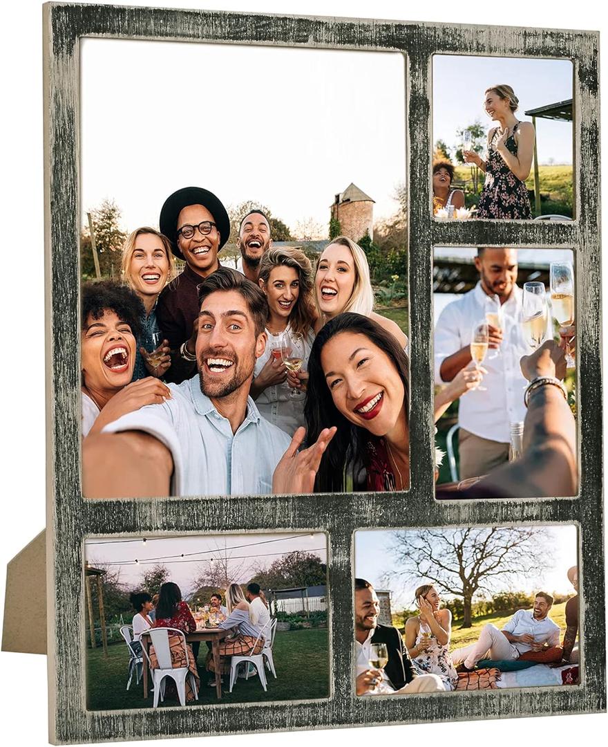 Farmhouse 8X10 Picture Frame with 5 Openings Display Multiple 8X10,Two 4X6 and 4X4 Photos Wood Collage Frame for Wall Mounting Tabletop Display, Great for Weddings (Black)