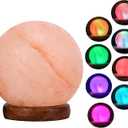 USB Himalayan Salt Lamp with 8 Colors Changing,Lovely Round Crystal Salt Rock Lamp for Living Room,Home Deco,Office,Yoga,Holiday Gift - Hand Carved,Genuine Wood Base