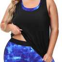 NIeyook Plus Size Swimsuit for Women 2024 Tummy Control Bathing Suit 3 Piece Athletic Tankini Swimsuits with Boyshorts Blue Tie Dye 18 Plus/ 3XL