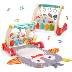 CUTE STONE Baby Play Gym & Learning Walker, Baby Play Mat with Play Piano, Musical Activity Center with Lights, Baby Push Walkers & Thin Playtime Mat for Infant Newborn Toddlers