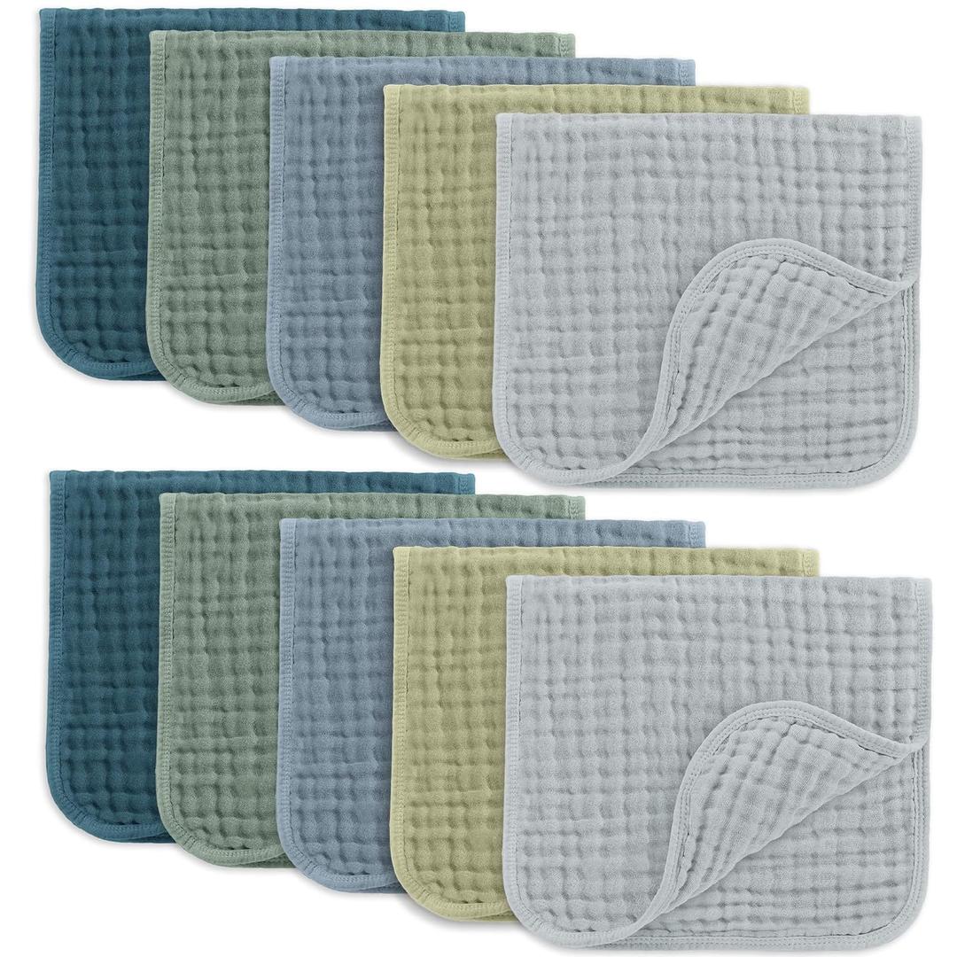 Comfycubs 10 Muslin Burp Cloths, 11 inches x 1,21ft