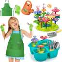 deAO Toddler Gardening Set Kids Gardening Kit with Storage Box & Apron - Flower Building Toy Set Outdoor Garden Toys for Toddlers Boys Girls Ages 3-12 Educational Birthday Gift(Green)